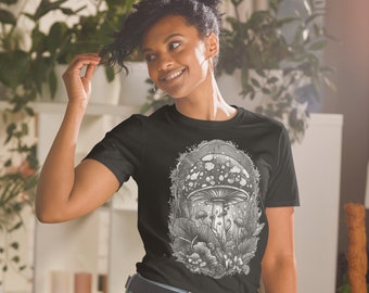 Art nouveau Magic mushroom Illustration, micro dose enlightenment Short-Sleeve Unisex T-Shirt