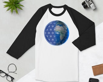 Golden Ratio Sacred Geometry, Earth in the universe, Mathematical balance, Gift, Flower of life 3/4 sleeve raglan shirt