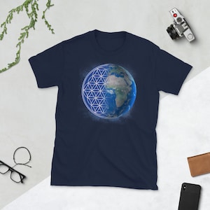 Golden Ratio Sacred Geometry, Earth in the universe, Mathematical balance, Short-Sleeve Unisex T-Shirt, Gift, Flower of life