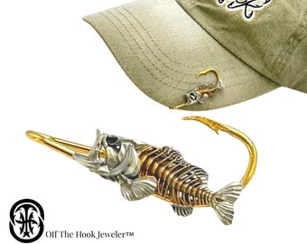 Bass Bone Fish Hookit© Fishing Hat Hook Brim Clip Hat Clip