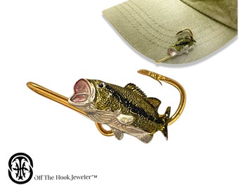 Fishing Hook for Hat Bill or Brim Metallic Gold Finish Gold Fish