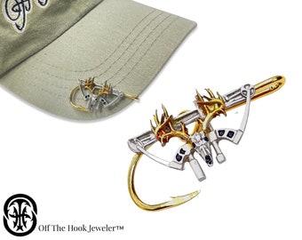 Bowhunting Deer Antler Hat Hook: Pewter Buck Skull Pin