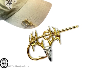 Deer Antler Hat Hook: Pewter Buck Skull, Gift for Hunter