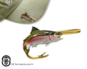 Rainbow Trout Fish Hookit - Fishing Hat Clip - Brim Clip - Fish Hook Hat Pin - Hat Clip- Fishing- Gift for Fisherman