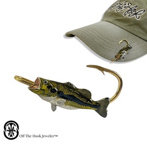 Black Bass  Fish Hookit© - Hat Clip - Fish Hat Hook - Fish Brim Hook - Fish Brim Clip. Makes any hat lucky.- Gift for Fisherman