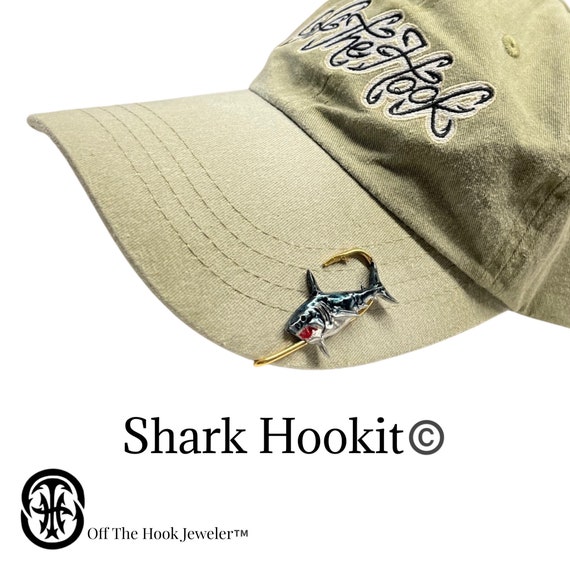 Shark Hookit Fishing Hat Clip - Fishing Hat Pin - Brim Clip - Fish Hook Hat Pin - Fish Hat Hook