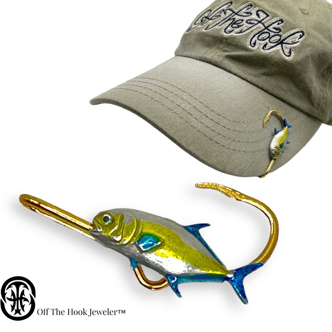 Pompano Fish HOOKIT© Fishing Hook Hat Clip Fishing .. Fishing Hat  Hook.. Fishing Brim Clip-gift for Fisherman 