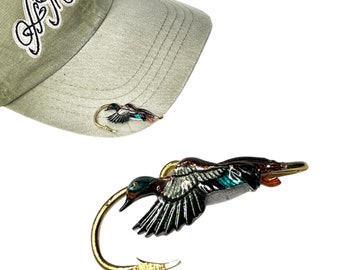 Green Winged Teal Duck Hookit Brim Clip - Hat Hook - Fish Hook - Hat Clip - Fishing Hat Hook