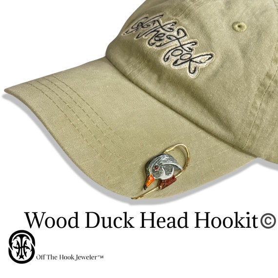 OffTheHookJeweler Wood Duck Head Hookit - Hat Clip - Brim Clip - Fishing Hat Hook - Fish Hook Hat Pin