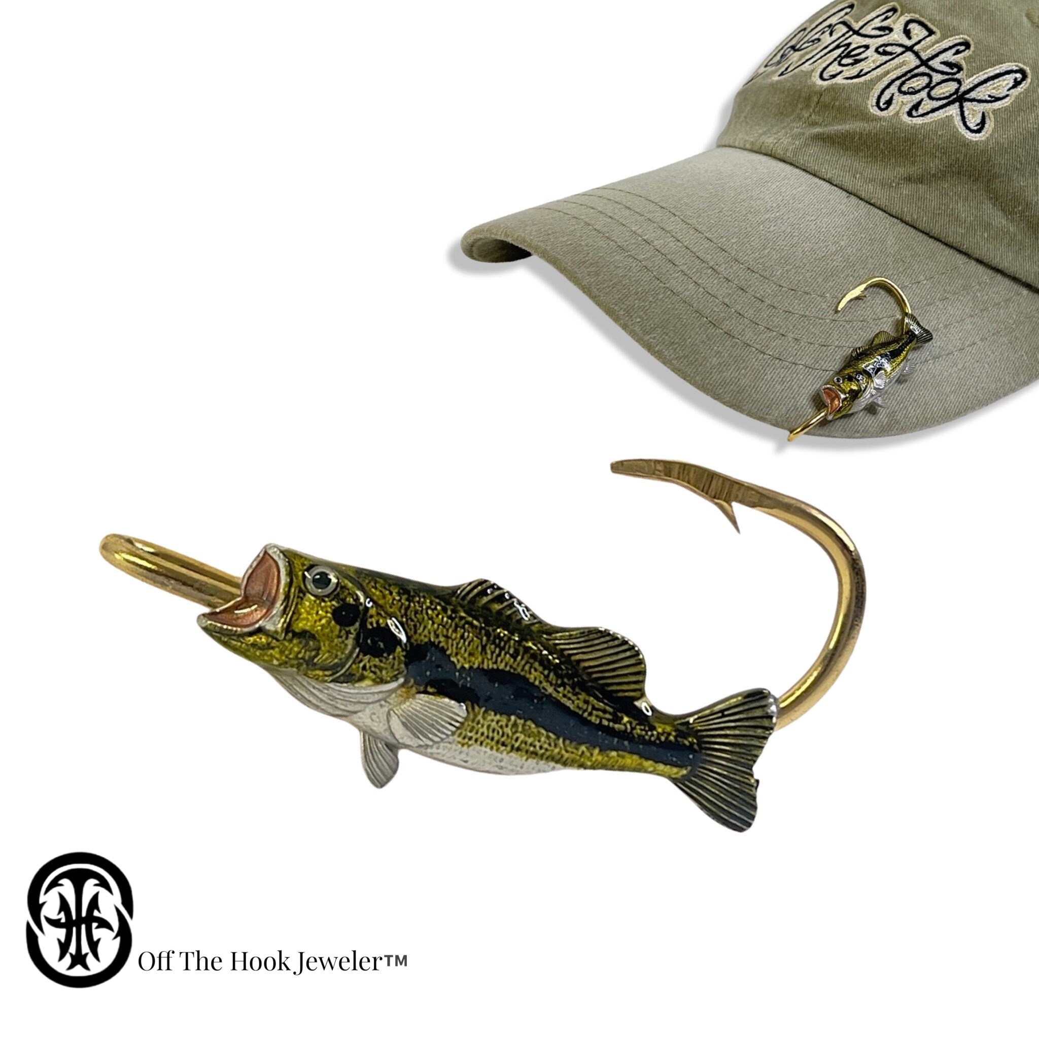 Black Bass Fish Hookit© Hat Clip Fish Hat Hook Fish Brim Hook Fish Brim Clip.  Makes Any Hat Lucky. Gift for Fisherman 