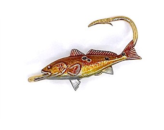 Redfish Hat Hook Clip: Handcrafted Pewter Fishing Gift