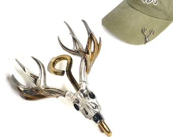 Elk Antler Fishing Hat Clip: Pewter Skull "Hookit"©
