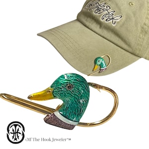 Hand-Painted Mallard Head Hat Clip: Duck Hunter Hookit©