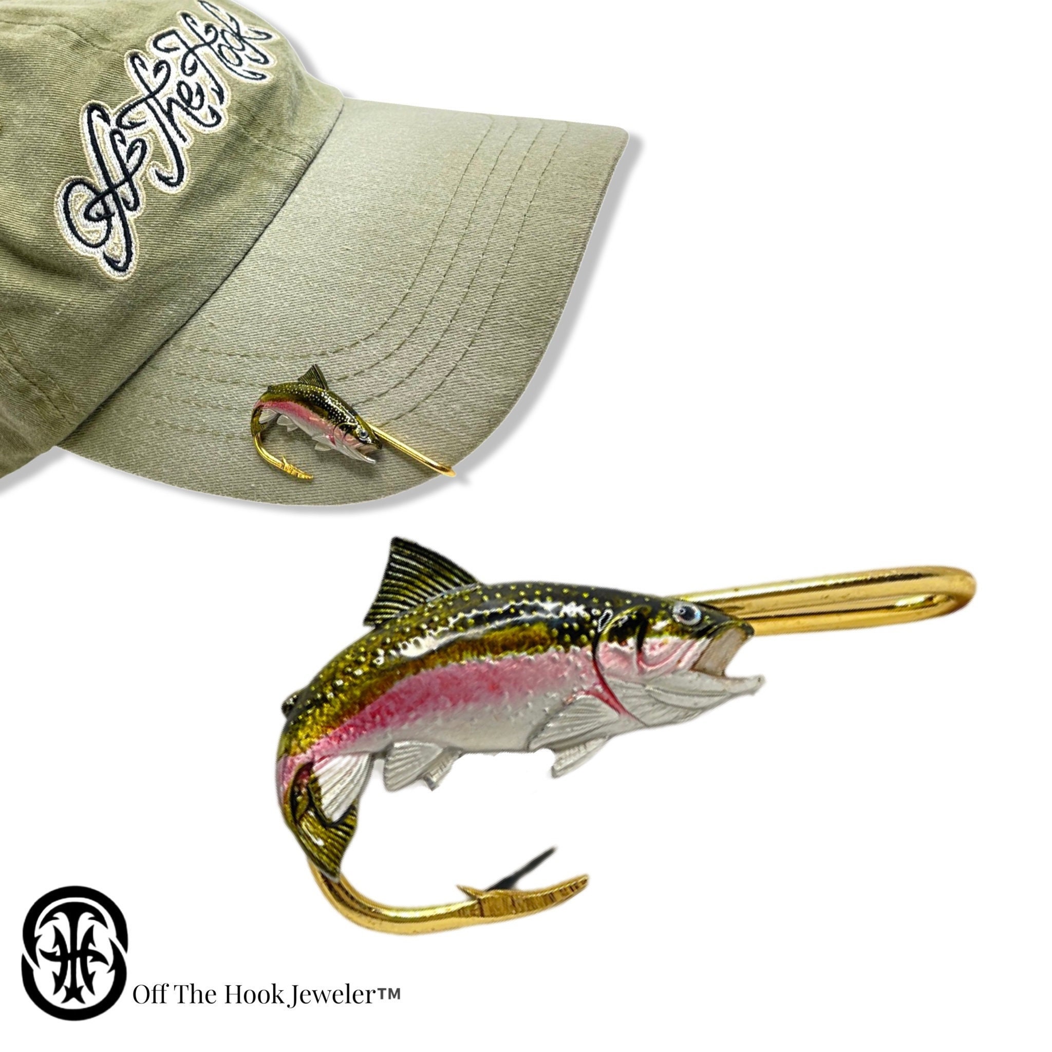 Rainbow Trout Fish Hookit - Fishing Hat Clip - Brim Clip - Fish Hook Hat Pin - Hat Clip- Fishing- Gift for Fisherman