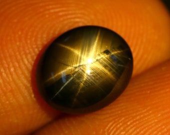 4.02 Ct Sparkling 6 Rays ! Natural Glowing Golden Black Star Sapphire