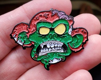 Necro Monkey Christmas Soft Enamel Pin Featuring Glow in the Dark Enamel and Glitter