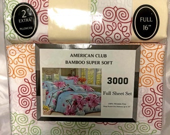 Ensemble de 6 draps de Noël en BAMBOU série 3000 PLEINE TAILLE avec poche profonde 16 pouces, ensemble de draps à motif floral livraison gratuite cadeau de nouvel an 102