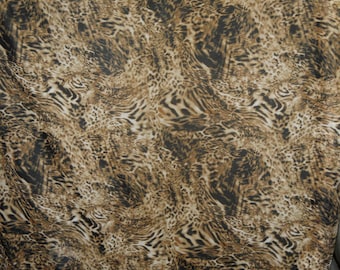Poids léger en mousseline de soie à imprimé animal, taches de panthère en tissu tie-dye par mètre, mousseline imprimée marron ton sur ton de 58 po. de large, vente de tissu d'été en mousseline de soie