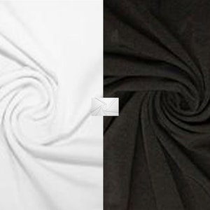 May include: A split image showcasing two fabric swatches. One side displays a white fabric, the other a black fabric. Both fabrics are draped and swirled, highlighting their texture and drape. The image is well-lit, emphasizing the contrast.