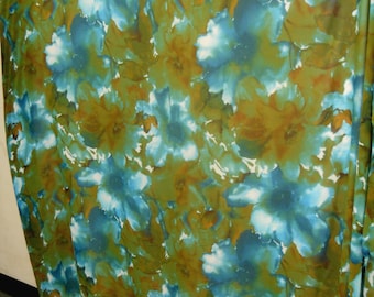 Tissu imprimé floral, hi-multi en mousseline de soie imprimé de grandes fleurs rouille bleu sarcelle, grand motif floral lumineux, tissu pour vêtement de 58 pouces de large par yard