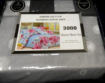 Ensemble de draps 6 pièces BAMBOU série 3000, cadeau de Noël du Nouvel An, grand lit, poche profonde, 4 taies d'oreiller, livraison gratuite Étoiles Galaxy Design 124