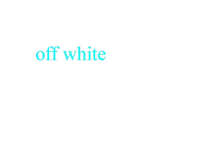 K&ouml;nnte beinhalten: Der Text "off white" in hellblau auf wei&szlig;em Hintergrund.