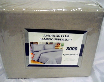 Parure de lit 4 pièces en bambou de qualité supérieure infroissables 1 drap plat 1 drap-housse avec élastique 2 taies d'oreiller 69 Cadeau de Noël et du Nouvel An
