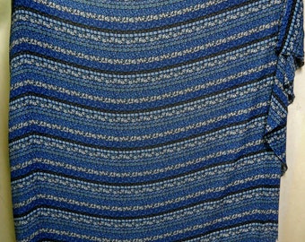 Soldes d'été ! Mousseline de soie calicot imprimée froissé petites fleurs rayures multicolores par mètre Tissu mousseline d'été floral bleu-blanc