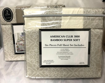 6 Piece Super soft BAMBOO Sheets Set with Up To 16" Deep Pockets, Wrinkle Free-3000 TC, Hypoallergic Bamboo Sheets, Full Size, Free Shipping