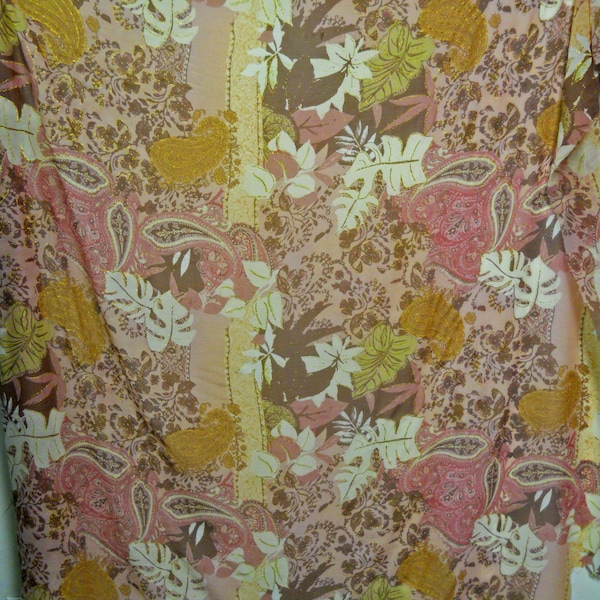 Summer Sale Chiffon crinkle paisley gold lurex embroidery pastel mauve, gold, light brown 58" wide, large flower pattern fabric by the yard