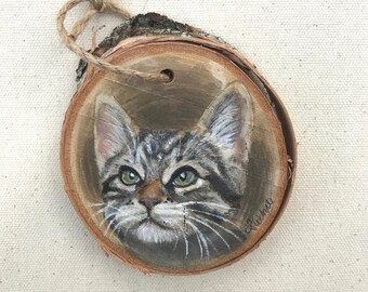 Custom Cat Portrait, Cat Lover Gift, Cat Memorial, Pet Painting on Wood, Wood Slice Portrait, Unique Hanukkah Gift, Christmas Gift