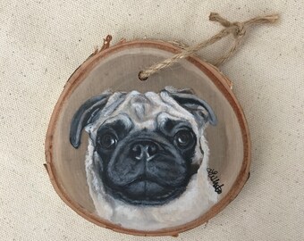 Dog Portrait on Wood Slice, Rustic Ornament, Custom Ornament, Wall Decor, Pet Portrait on Birch Wood