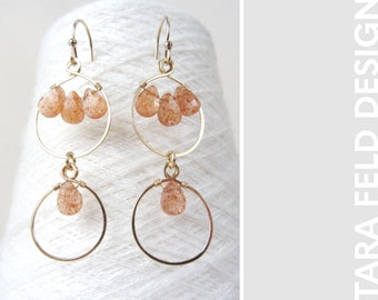 Gold Double Drop Earrings - Sunstone