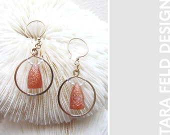 Gold Hoop Earrings - Sunstone & Pearls