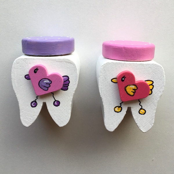 Zahndose Vögelchen Zahnaufbewahrung Milchzahndose Handgemalt Wunschfarben