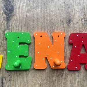Personalized wooden coat hooks – name letters for children's rooms