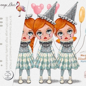 Muñeca Blythe/Ilustración/Gráfico pintado/Clip art de invitación/Uso comercial/Bufón de dibujos animados lindo/Gráfico infantil