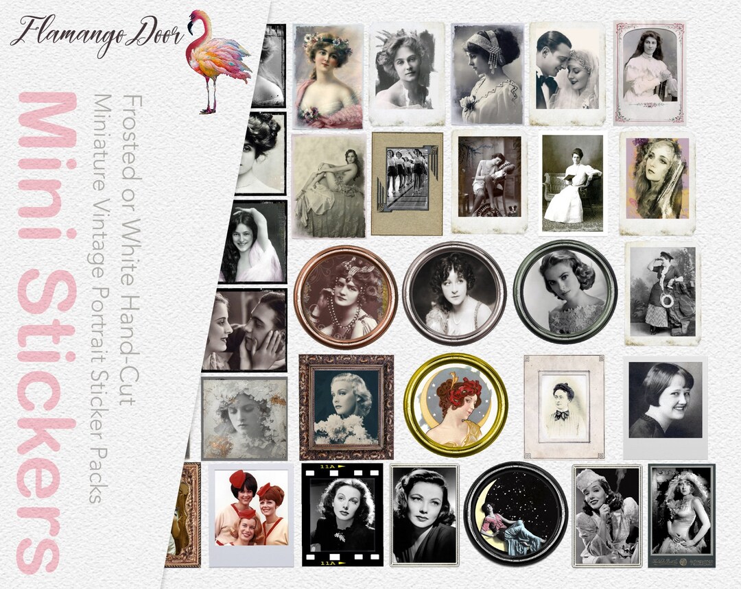 Miniature Vintage-portrait Stickers-hand Cut/ Frost Matte or Vinyl ...