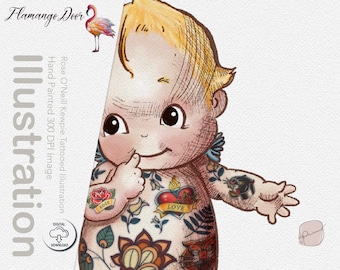 Tattoo KEWPS™ Illustration/Painted Rose O Neil graphic/invitation clip art/ commercial use / Dolly tattoed