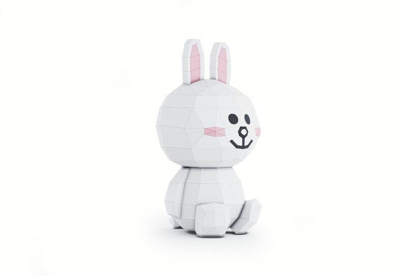 animal toy download papercraft line friends Rabbit paper template low poly model paperstuff PDF lowpoly pepakura Cony