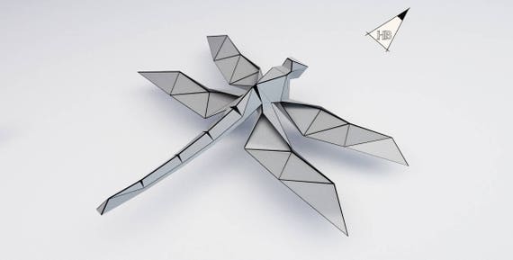 Libelle Papierlibelle 3d Modell Papercraft Diy Dekor Tierkopf Papier Trophäe Origami Pdf Pepakura Niedrige Poly Vorlage