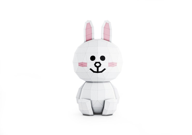 animal toy download papercraft line friends Rabbit paper template low poly model paperstuff PDF lowpoly pepakura Cony
