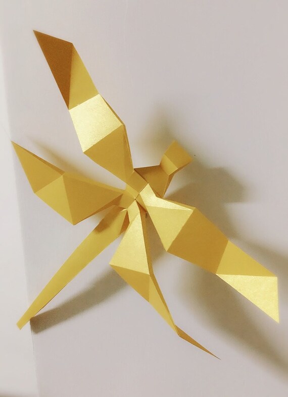 Libelle Papierlibelle 3d Modell Papercraft Diy Dekor Tierkopf Papier Trophäe Origami Pdf Pepakura Niedrige Poly Vorlage