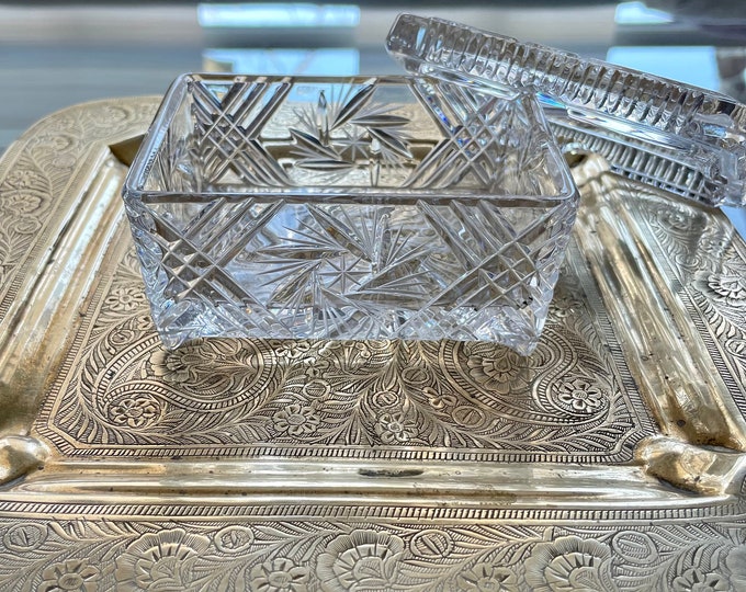 Vintage Lead Crystal "Lausitzer Glas" tobacco box with ashtray lid. Trinket box.