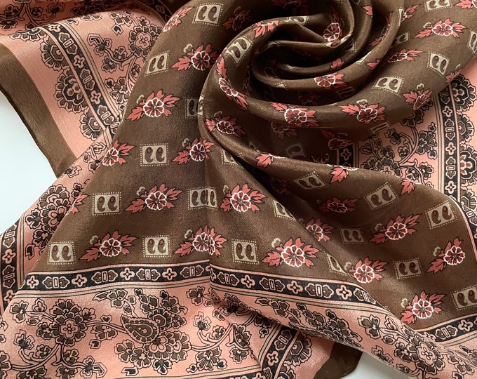 Oscar de la Renta  100% silk scarf. browns & peach