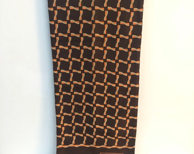 Vintage Christian Dior Opera Scarf.  Silk with wool lining. Brown with orange & grey pattern 11” x 52"