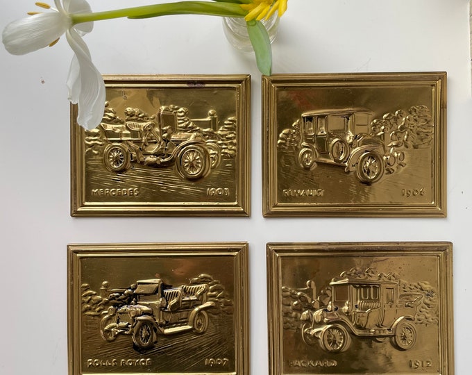 Vintage  brass vintage car plaques x 4.