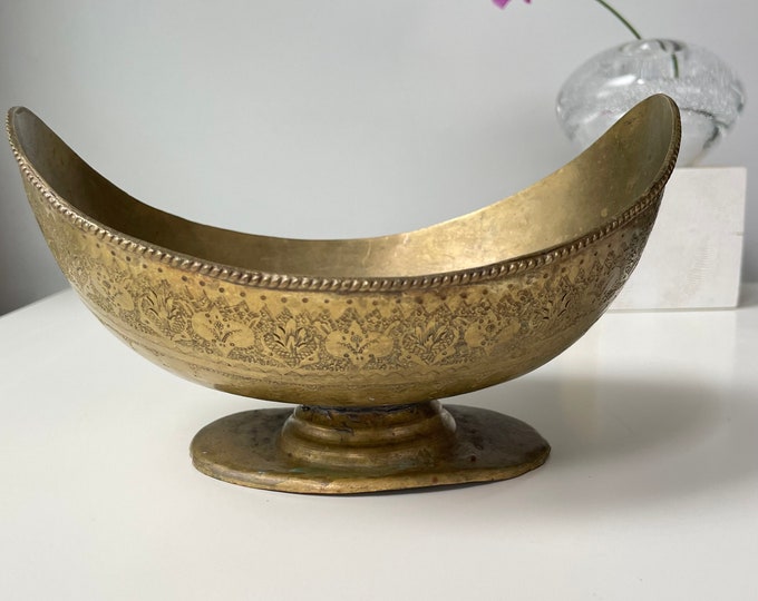 Vintage ornate brass begging bowl