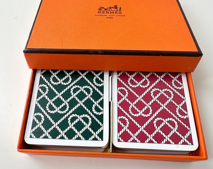 HERMÈS playing cards. Red & Green Heart Rope motif.