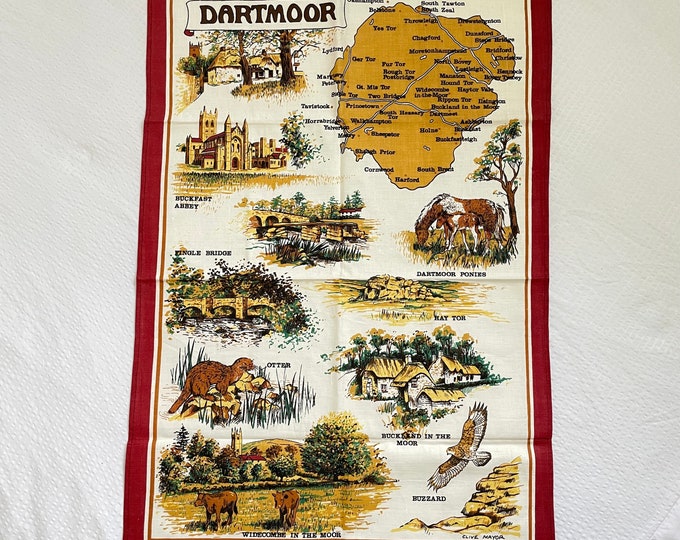 Vintage 100% cotton Souvenir Print Kitchen Tea towel - Dartmoor